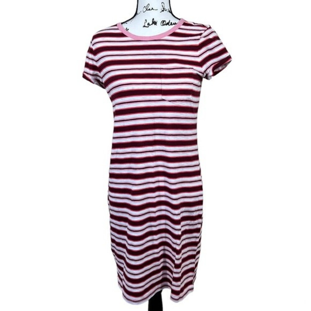 Gap pink dress women striped t shirt dress short sleeve with pocket size S